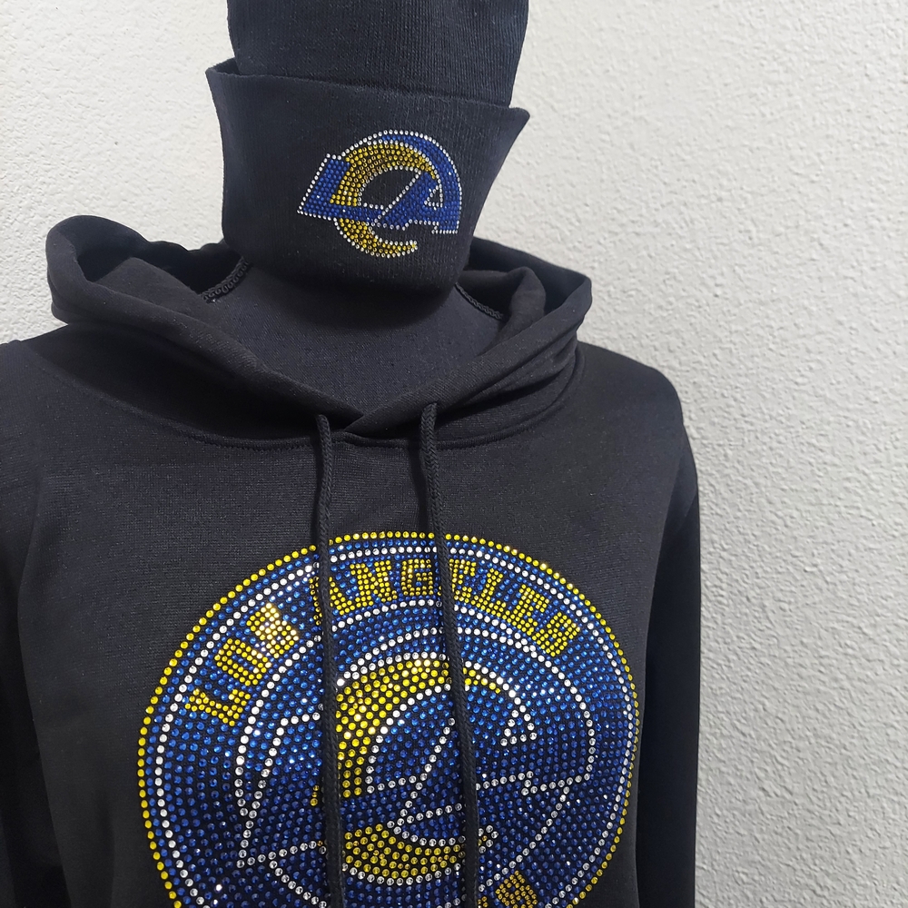 Los Angeles Rams Black Hoodie Dress with Rhinestones